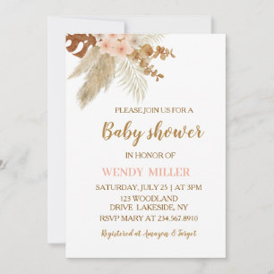 Boho Pampas Floral Baby Shower Invitation