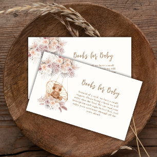 Boho Pampas Floral Bear Books For Baby Shower Enclosure Card