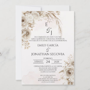 Boho pampas floral Spanish wedding Invitation