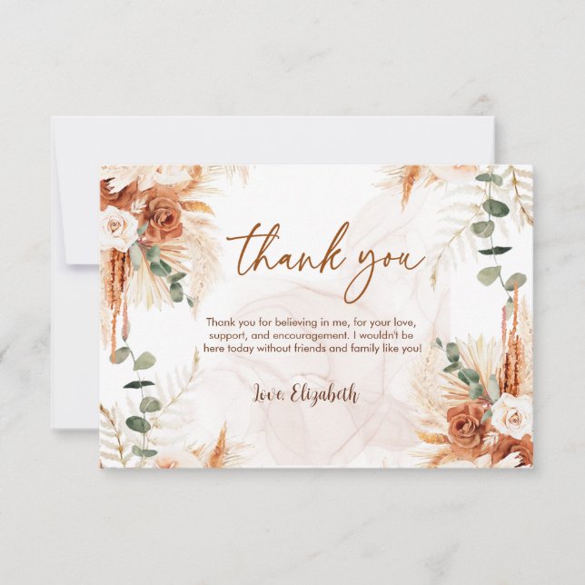 Boho Pampas Floral Terracotta Graduation Thank You Card (Front)