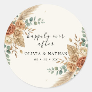 Boho Pampas Floral Wedding Classic Round Sticker