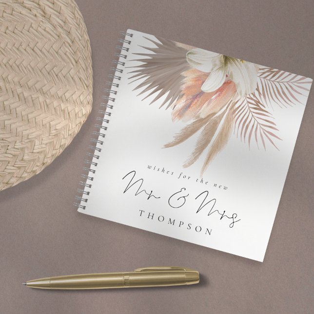 Boho Pampas Florals Script Mr Mrs Guest Book (Creator Uploaded)