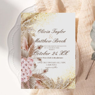 Boho Pampas Flowers Grass Wedding Invitation