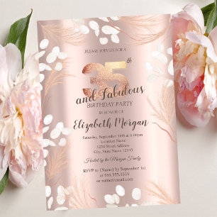 Boho Pampas Flowers Rose Gold 35th Birthday  Invitation