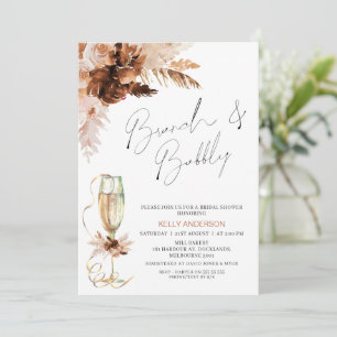 Boho Pampas Flroal Brunch Bubbly Bridal Shower Invitation
