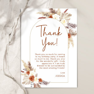 Boho Pampas Gras Terracotta Birthday Party Thank You Card