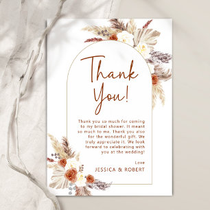 Boho Pampas Gras Terracotta Bridal Shower Thank You Card
