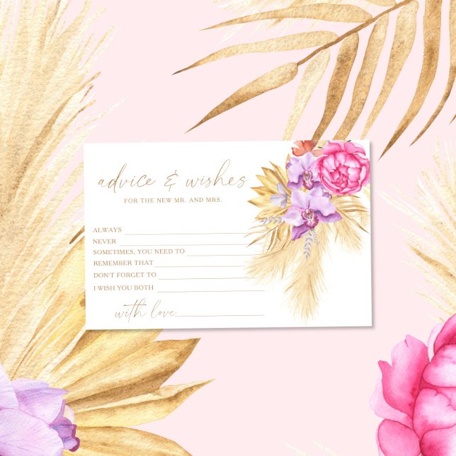 Boho pampas grass, advice and wishes bridal shower stationery (Creator Uploaded)