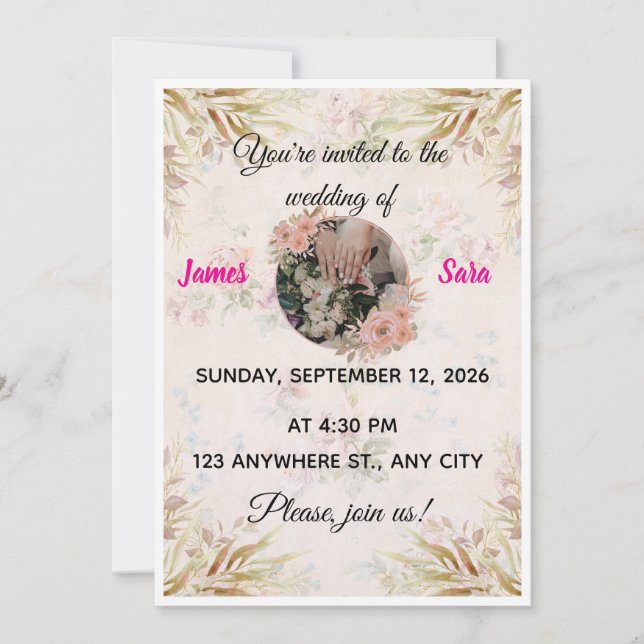 Boho Pampas Grass and Floral  Wedding Invitation (Front)