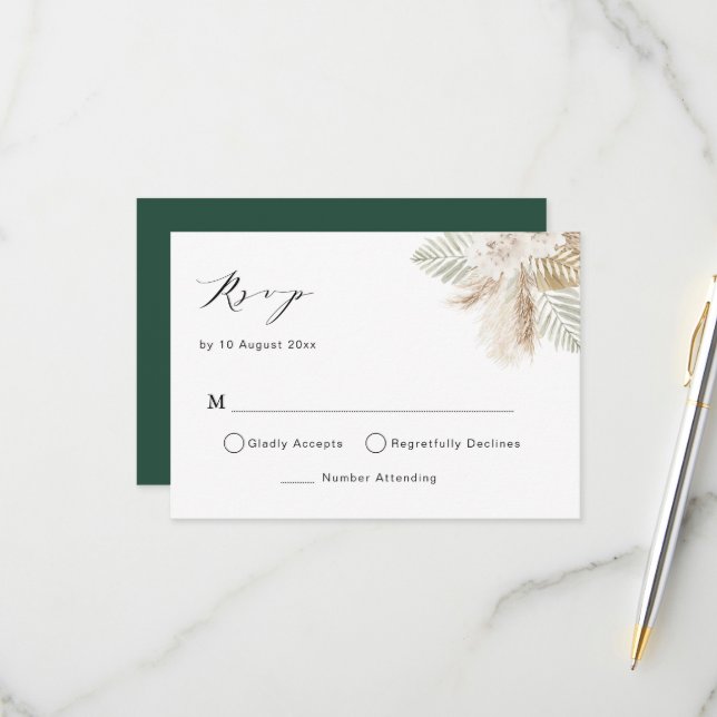 boho pampas grass and greenery rsvp card (Front/Back In Situ)