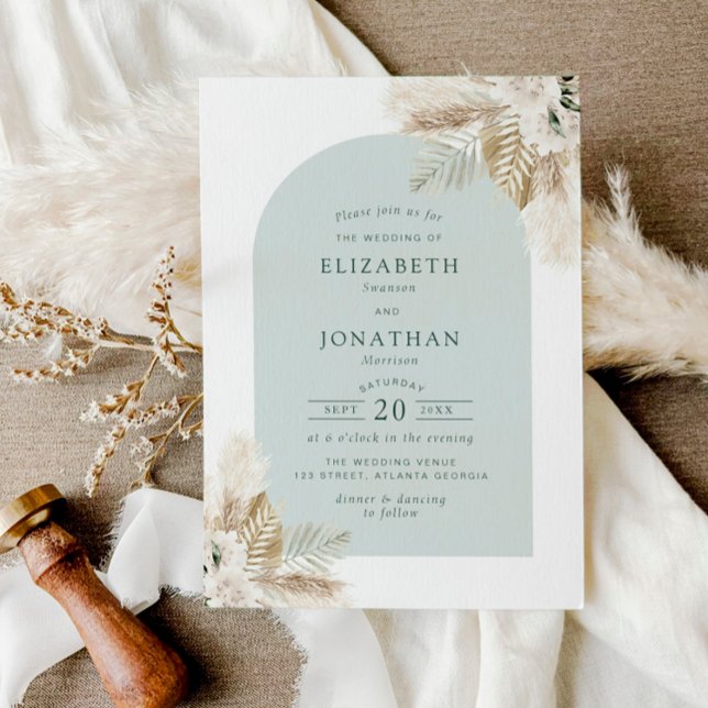 boho pampas grass and greenery wedding invitation (Creator Uploaded)
