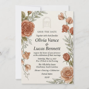 Boho Pampas Grass and Terracotta Daisy Watercolor Invitation