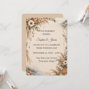 Boho Pampas Grass and Terracotta Floral Arch Invitation