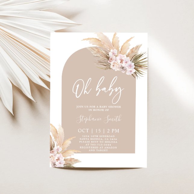 Boho Pampas Grass Arch Baby Shower Girl Invitation (Creator Uploaded)