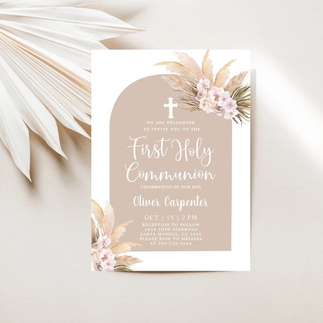 Boho Pampas Grass Arch First Holy Communion Invitation (Creator Uploaded)