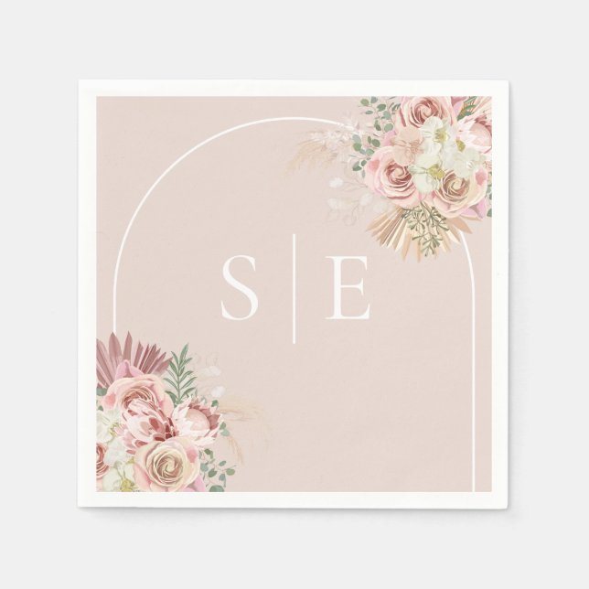 Boho Pampas Grass Arch Monogram Napkins (Front)