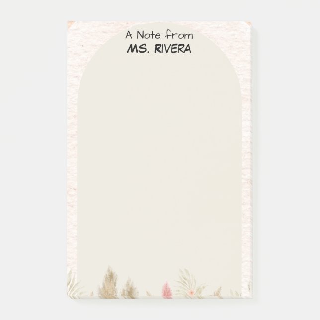 Boho Pampas Grass Arch Personalised Teacher Notepa Post-it Notes (Front)