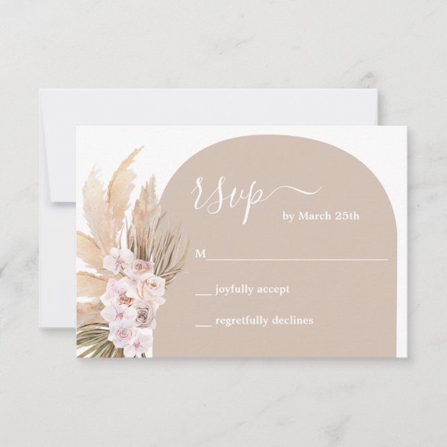 Boho Pampas Grass Arch RSVP card (Front)