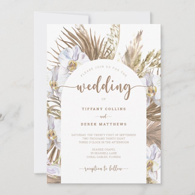 Boho Pampas Grass Arch Wedding Invitation (Front)