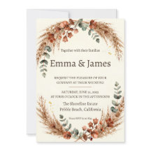 Boho Pampas Grass Autumn Wreath Wedding Invitation