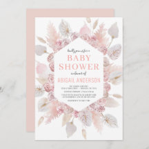 Boho Pampas Grass Baby Shower Elegant Blush Pink 
