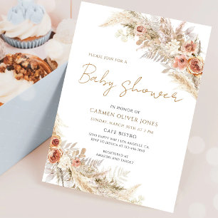 Boho Pampas Grass Baby Shower Floral Invitation