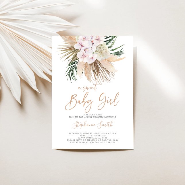 Boho Pampas Grass Baby Shower girl Invitation (Creator Uploaded)