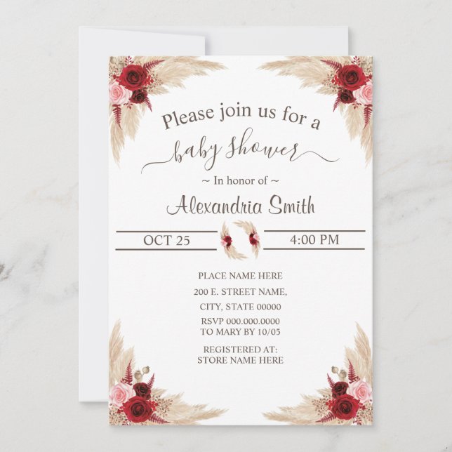 Boho Pampas Grass | Baby Shower Invitation (Front)