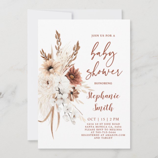  Boho Pampas Grass Baby Shower Invitation (Front)