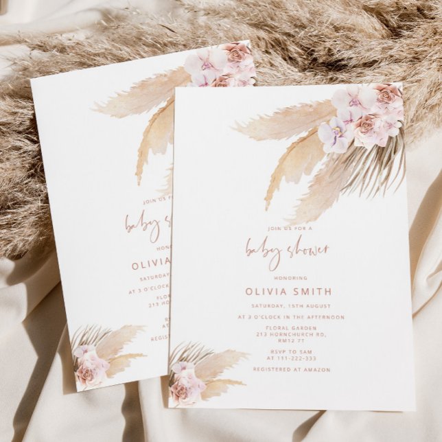 Boho pampas grass baby shower invitation (Creator Uploaded)