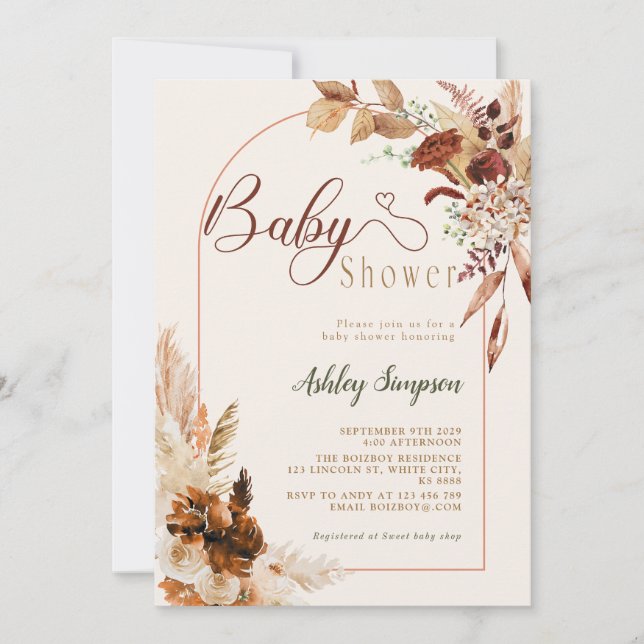 Boho Pampas Grass Baby Shower Invitation (Front)