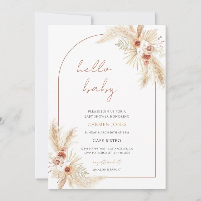 Boho Pampas Grass Baby Shower Invitation (Front)