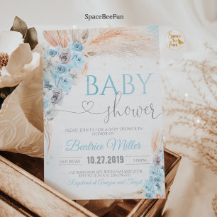 Boho Pampas Grass Baby Shower Invitation Boy Bohem