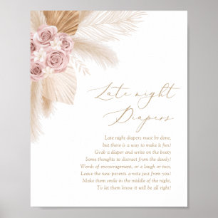 Boho Pampas Grass Baby Shower Late Night Diapers Poster