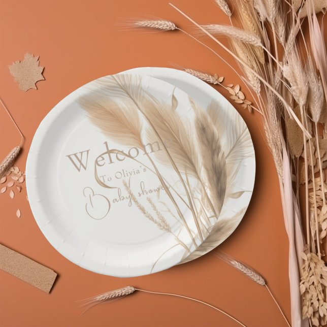Boho Pampas grass Baby shower  Paper Plate (Creator Uploaded)