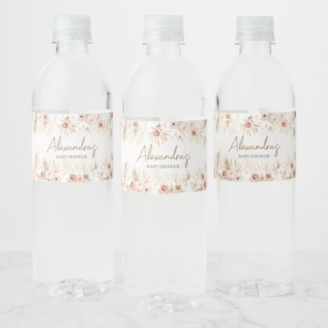 Boho Pampas Grass Baby Shower  Water Bottle Label (Bottles)
