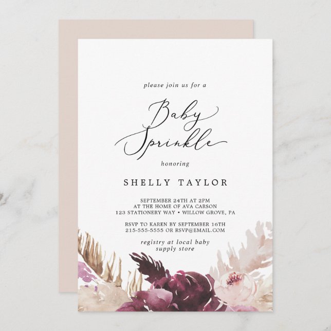 Boho Pampas Grass Baby Sprinkle Invitation (Front/Back)
