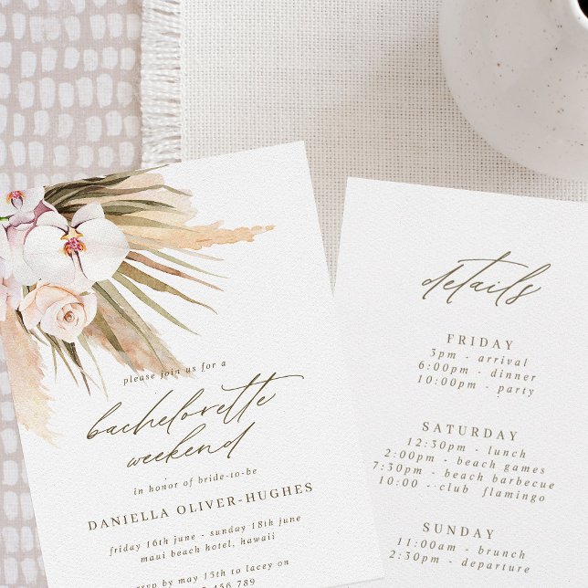 Boho Pampas Grass Bachelorette Itinerary Weekend Invitation (Creator Uploaded)