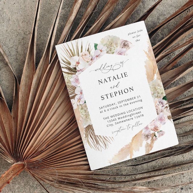 Boho Pampas Grass Beach Floral Wedding Invitation (Creator Uploaded)