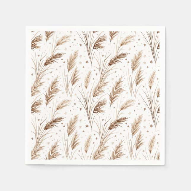 Boho Pampas Grass Beige Brown Star Pattern (1) Napkin (Front)