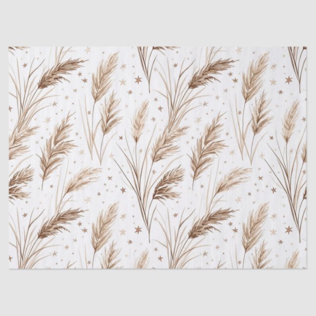 Boho Pampas Grass Beige Brown Star Pattern (1) Tissue Paper (Front)