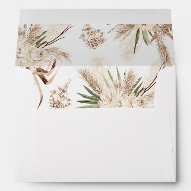 Boho Pampas Grass & Beige Floral White Envelope 2 (Back (Bottom))