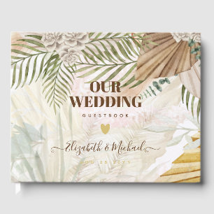 BOHO Pampas Grass Beige Green Terracotta Wedding Guest Book