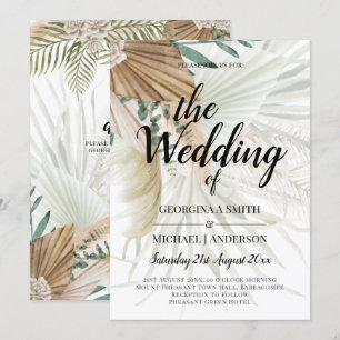 BOHO Pampas Grass Beige Green Terracotta Wedding Invitation
