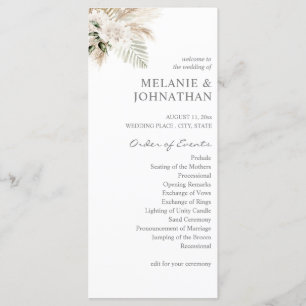 Boho Pampas Grass & Beige L Wedding Ceremony  Programme