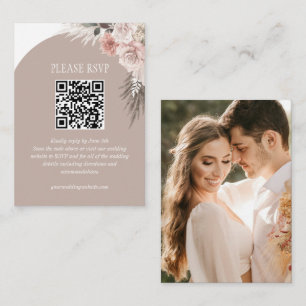 Boho Pampas Grass Beige Wedding Website QR Code Enclosure Card