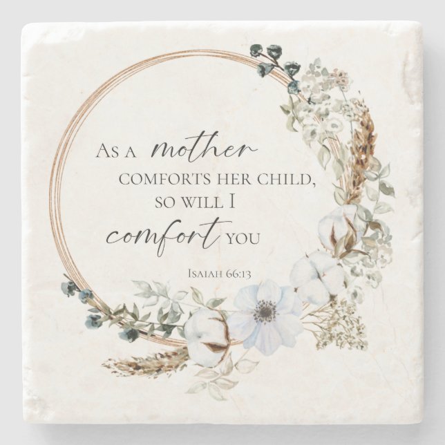 Boho Pampas Grass Bible Verse God Will Comfort You Stone Coaster (Front)