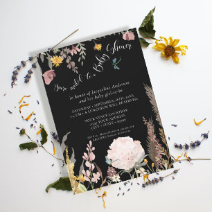 BOHO Pampas Grass Black Moody Floral Butterfly Invitation