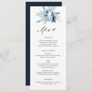 boho pampas grass blue floral menu card