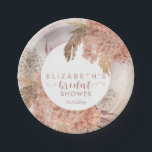 Boho Pampas Grass | Blush Hydrangeas Bridal Shower Paper Plate<br><div class="desc">Earthy bohemian watercolor dried blush hydrangeas,  allium and pampas grass floral "Bridal Shower" design.  Composite design by Holiday Hearts Designs (rights reserved).</div>